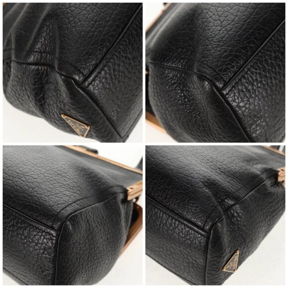 PRADA Gamaguchi Hand Bag Leather Black Gold Auth yk19666V - Picture 14 of 16